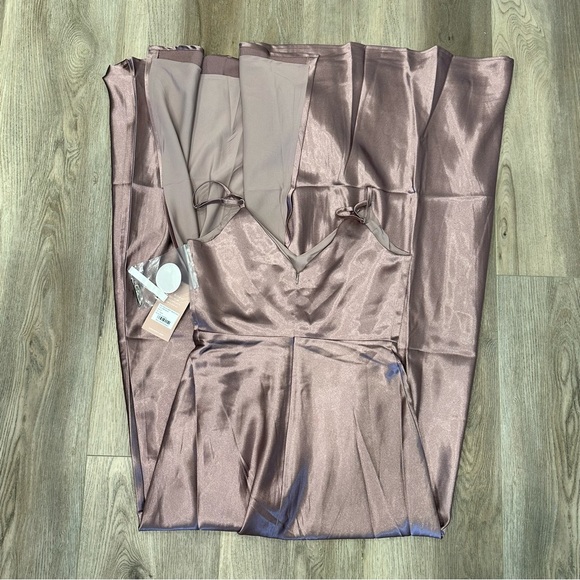 New Birdy Grey Dark Mauve Jay Shiny Satin Maxi Dress - Picture 5 of 8
